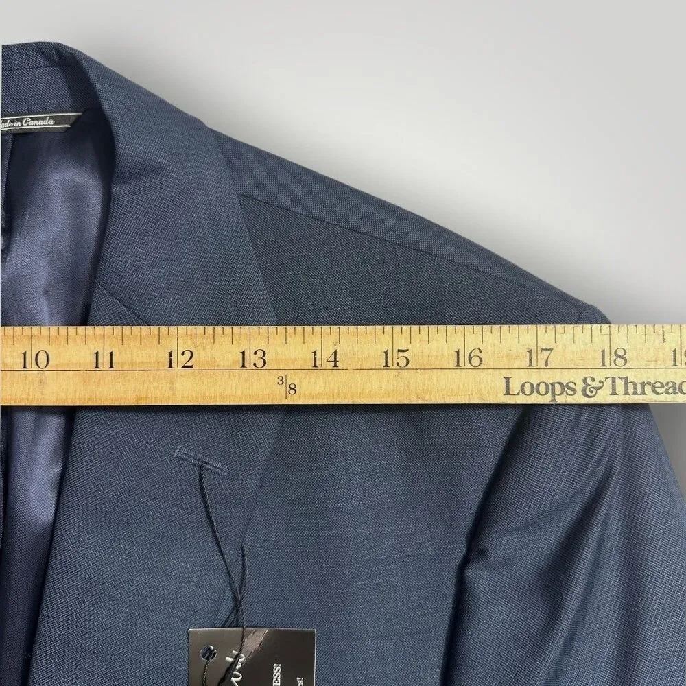 JACK VICTOR Mens Navy Blazer 42L Sport Coat Two Button Suit Jacket Italian Wool